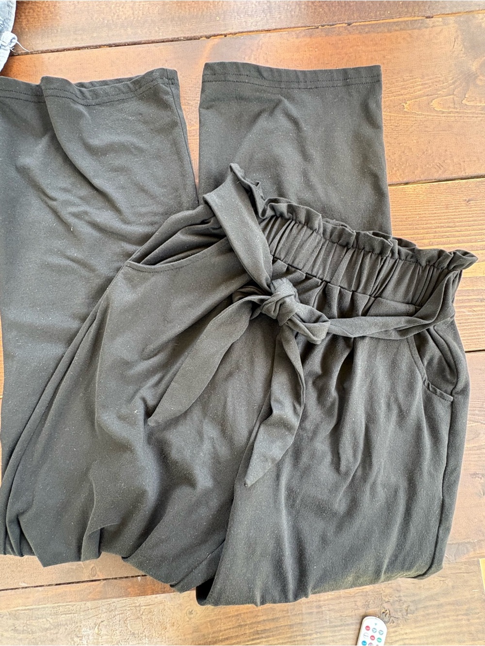 Girls' Black Paperbag Waist Casual Pants with Tie Belt
